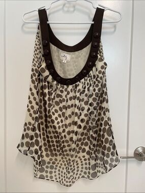Milly Brown & Cream Polka Dot Scoop Neck Sleeveless Top